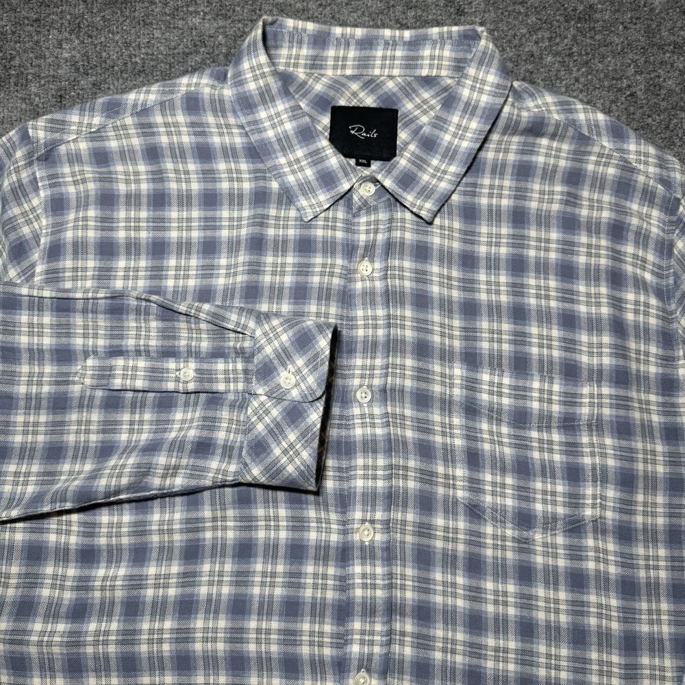 Rails Blue White Button Up Plaid Flannel Shirt XXL Men 2XL Lightweight L/S